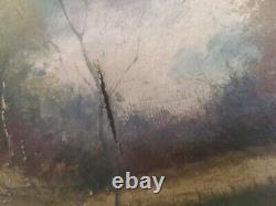Antique Oil on Canvas- Wooded Stream- Signed Martini old gilded frame