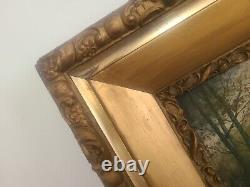 Antique Oil on Canvas- Wooded Stream- Signed Martini old gilded frame