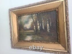 Antique Oil on Canvas- Wooded Stream- Signed Martini old gilded frame