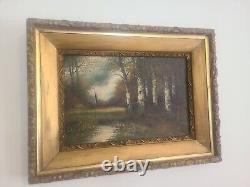 Antique Oil on Canvas- Wooded Stream- Signed Martini old gilded frame