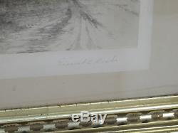 Antique Old 1890 Ernest C. Rost Framed Landscape Etching Pencil Signed