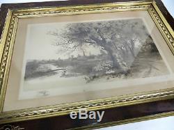 Antique Old 1890 Ernest C. Rost Framed Landscape Etching Pencil Signed