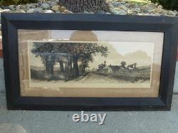 Antique Old 1890 Ernest Rost Landscape Connecticut Farm 45 1/2 x 25 1/2 frm