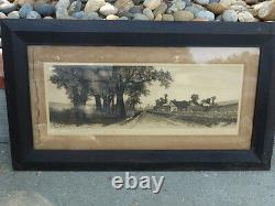 Antique Old 1890 Ernest Rost Landscape Connecticut Farm 45 1/2 x 25 1/2 frm