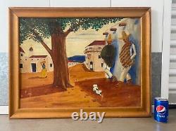 Antique Old 1930s WPA Mexican Regionalism Cityscape Oil Painting, Signed