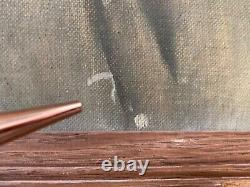 Antique Old 1950s Hollywood Cowgirl Western WPA Portrait Oil Painting, Signed