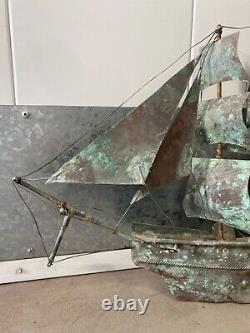 Antique Old 19th American Folk Art Nautical Ship Weathervane, New England WOW