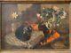 Antique Old 19th C. French Impressionist Still Life Dog Oil Painting, Signed