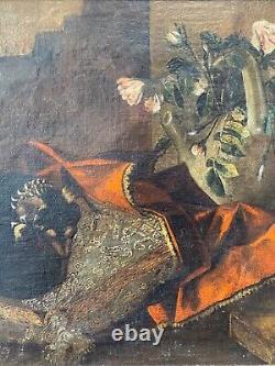 Antique Old 19th c. French Impressionist Still Life DOG Oil Painting, Signed