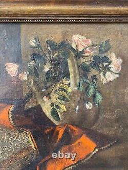Antique Old 19th c. French Impressionist Still Life DOG Oil Painting, Signed