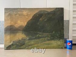 Antique Old 19th c. Hudson River School NY Landscape Oil Painting, Signed