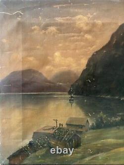 Antique Old 19th c. Hudson River School NY Landscape Oil Painting, Signed