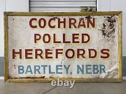 Antique Old 40s Americana Folk Art POLLED HEREFORDS Cattle Ranch Painted Sign