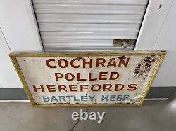 Antique Old 40s Americana Folk Art POLLED HEREFORDS Cattle Ranch Painted Sign