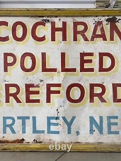 Antique Old 40s Americana Folk Art POLLED HEREFORDS Cattle Ranch Painted Sign
