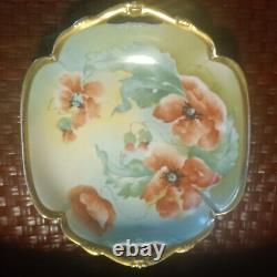 Antique Old Abbey Limoges POPPY Poppies Handled Serving Bowl Signed Dumas C. 1908