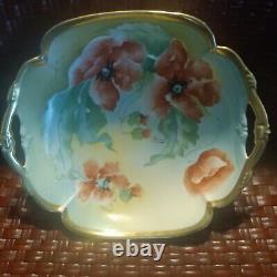 Antique Old Abbey Limoges POPPY Poppies Handled Serving Bowl Signed Dumas C. 1908