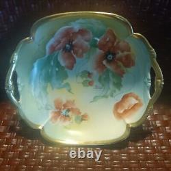 Antique Old Abbey Limoges POPPY Poppies Handled Serving Bowl Signed Dumas C. 1908