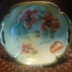 Antique Old Abbey Limoges POPPY Poppies Handled Serving Bowl Signed Dumas C. 1908