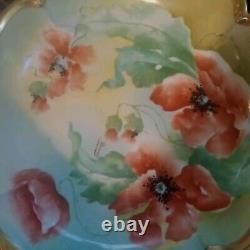 Antique Old Abbey Limoges POPPY Poppies Handled Serving Bowl Signed Dumas C. 1908