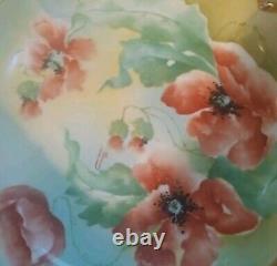 Antique Old Abbey Limoges POPPY Poppies Handled Serving Bowl Signed Dumas C. 1908