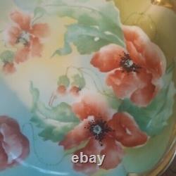 Antique Old Abbey Limoges POPPY Poppies Handled Serving Bowl Signed Dumas C. 1908