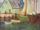 Antique Old American Folk Art Nautical Seascape Oil Painting, Signed