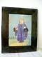 Antique Old American Folk Art Portrait Painting On Board Glass Framed Girl Child