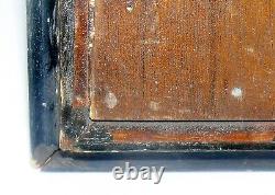 Antique Old American Folk Art Portrait Painting on Board Glass Framed Girl Child