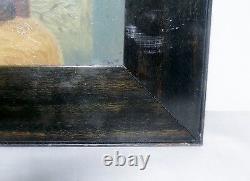 Antique Old American Folk Art Portrait Painting on Board Glass Framed Girl Child