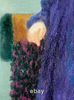 Antique Old American Folk Art Portrait Painting on Board Glass Framed Girl Child