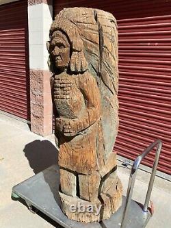 Antique Old American Folk Art Primitive Cigar Store Indian Wood Sculpture 30s