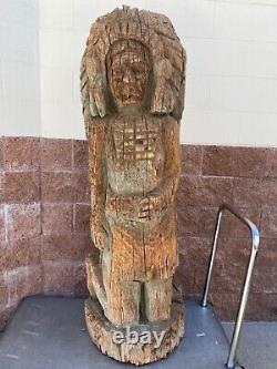 Antique Old American Folk Art Primitive Cigar Store Indian Wood Sculpture 30s