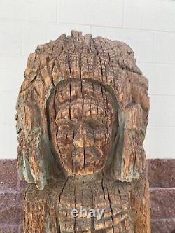 Antique Old American Folk Art Primitive Cigar Store Indian Wood Sculpture 30s