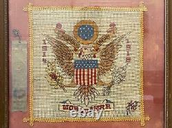 Antique Old American Folk Art WWI Needlepoint Sampler, Texas Oklahoma Fair 24