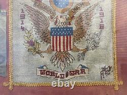 Antique Old American Folk Art WWI Needlepoint Sampler, Texas Oklahoma Fair 24