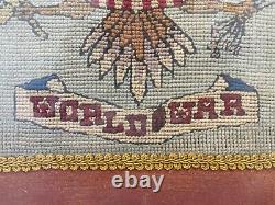 Antique Old American Folk Art WWI Needlepoint Sampler, Texas Oklahoma Fair 24