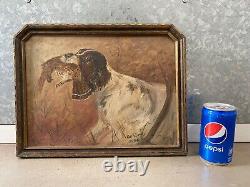 Antique Old Americana Folk Art Pheasant Hunting Dog Oil Painting, Signed 1929