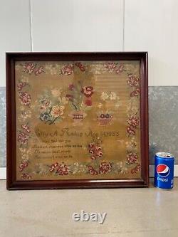 Antique Old Antebellum South American Folk Art Pre Civil War Sampler, 1855