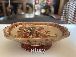 Antique Old Asian Japanese Gilded Satsuma Geisha Footed Small Bowl Signed