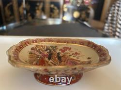 Antique Old Asian Japanese Gilded Satsuma Geisha Footed Small Bowl Signed