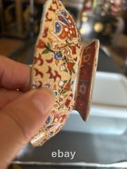 Antique Old Asian Japanese Gilded Satsuma Geisha Footed Small Bowl Signed