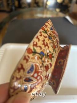 Antique Old Asian Japanese Gilded Satsuma Geisha Footed Small Bowl Signed