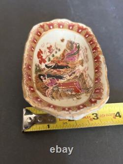 Antique Old Asian Japanese Gilded Satsuma Geisha Footed Small Bowl Signed