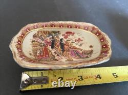 Antique Old Asian Japanese Gilded Satsuma Geisha Footed Small Bowl Signed