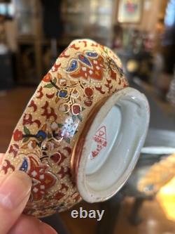 Antique Old Asian Japanese Gilded Satsuma Geisha Footed Small Bowl Signed
