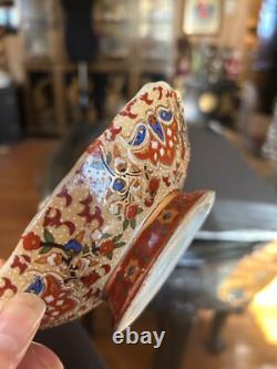 Antique Old Asian Japanese Gilded Satsuma Geisha Footed Small Bowl Signed