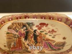 Antique Old Asian Japanese Gilded Satsuma Geisha Footed Small Bowl Signed