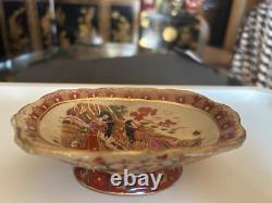 Antique Old Asian Japanese Gilded Satsuma Geisha Footed Small Bowl Signed