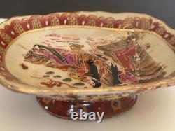 Antique Old Asian Japanese Gilded Satsuma Geisha Footed Small Bowl Signed